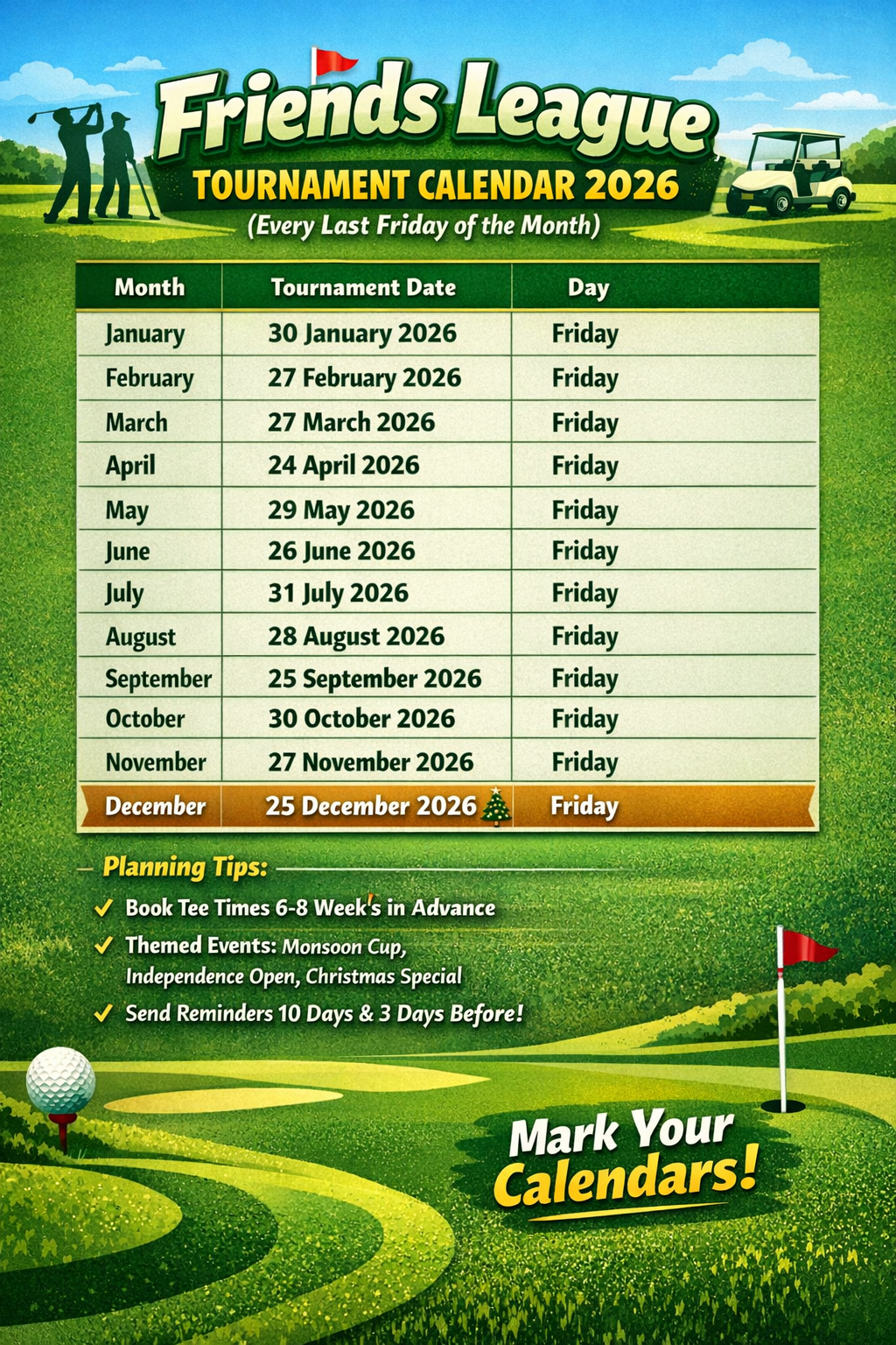 Friends League 2026 Golf Calendar Launched – Registrations Now Open!
